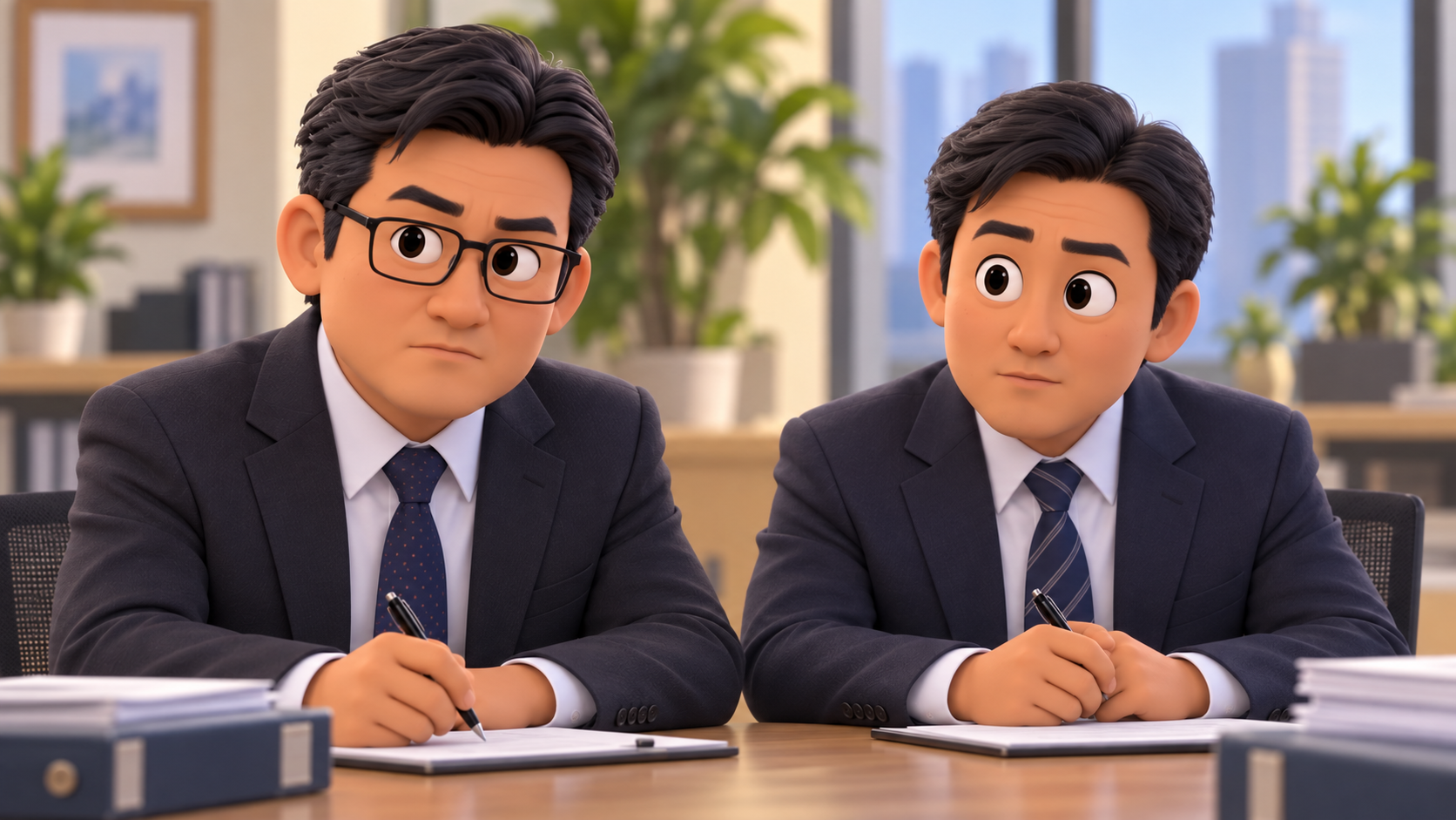 資料を確認する2人の税務調査官のイラスト